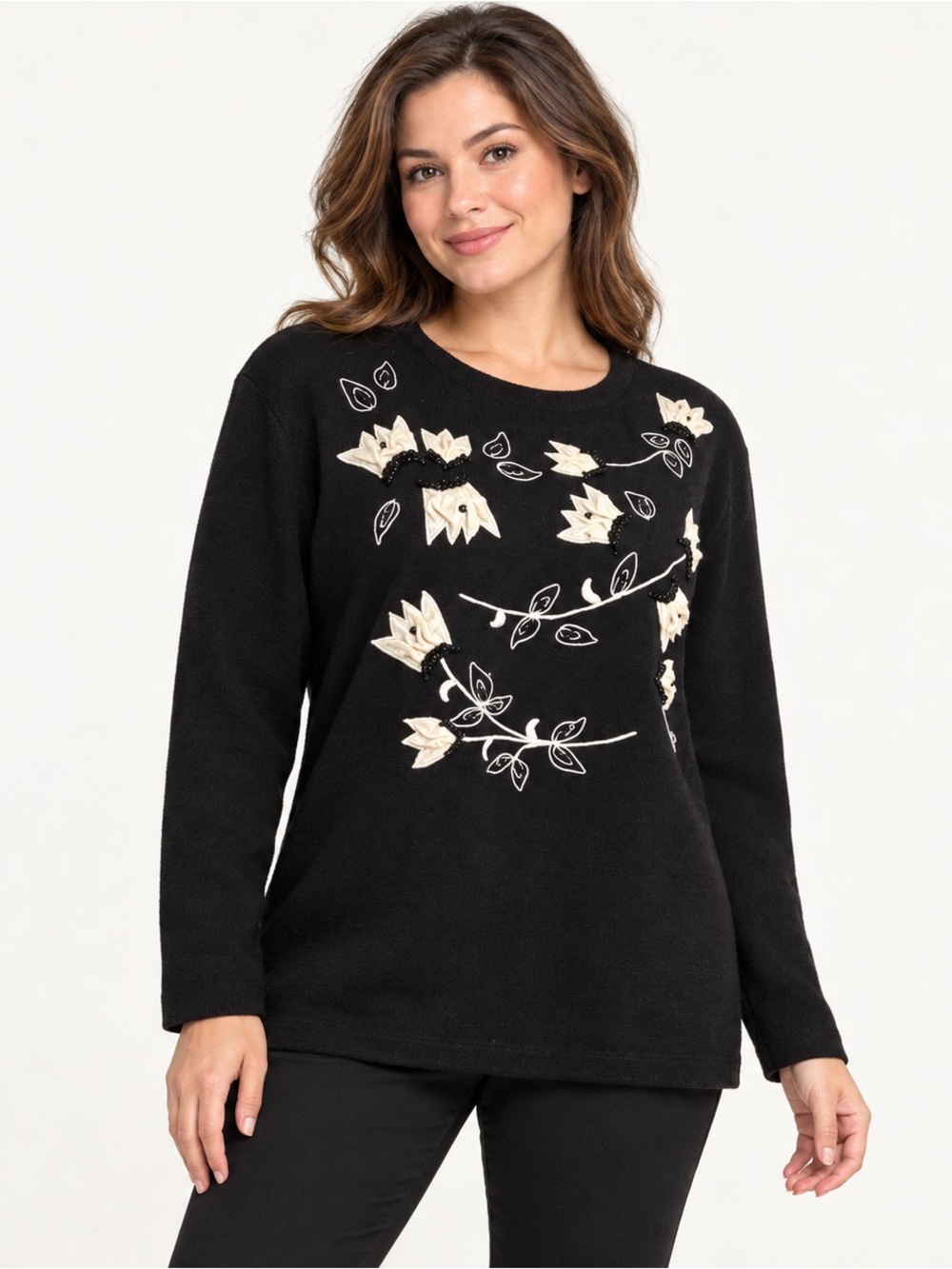 Liz CLAIBORNE VTG floral beaded wool blend top L